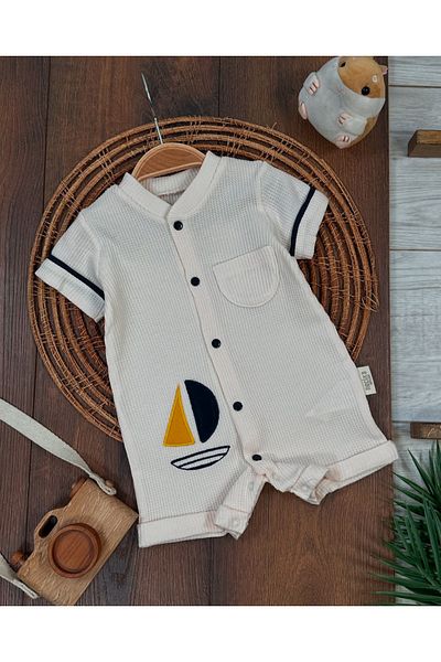 bebicix Sail Embroidered Baby Boy Summer Jumpsuit with Clips