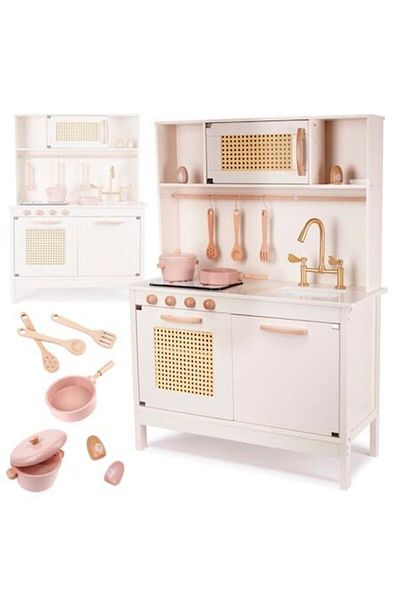 indiggo Retrokitchen Children's Kitchen, Made of Wood, Premium Quality, , 100cm Height, White/gold