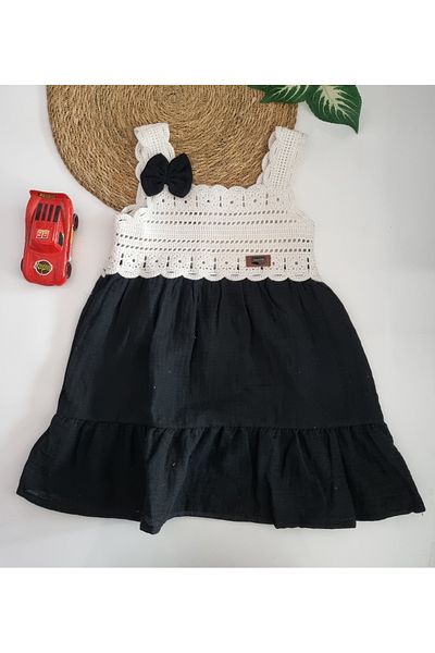 Uğur bebe New Season Knitted Model Woven Girl's Dress with Bow