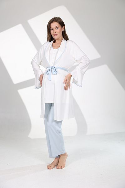 LOHOUSE Set de pijamale din 3 piese pentru femei, cu mâneci cu volant albastru