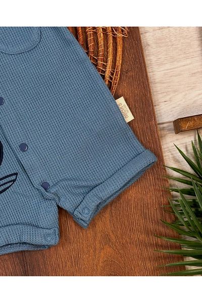bebicix Sail Embroidered Baby Boy Summer Jumpsuit with Clips