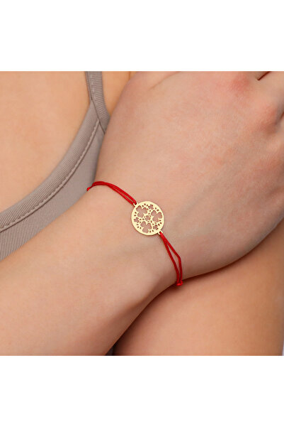 MOHI Fine Jewellery Bratara snur reglabil aur 14k, cu pandant in forma de trifoi decupati