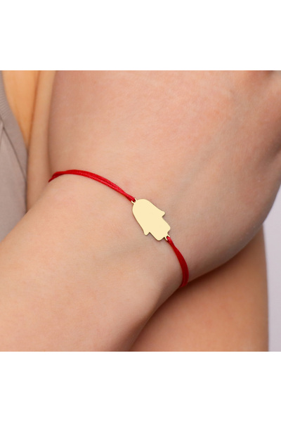 MOHI Fine Jewellery Bratara snur reglabil aur 14k, cu pandant in forma de mana lui fatima