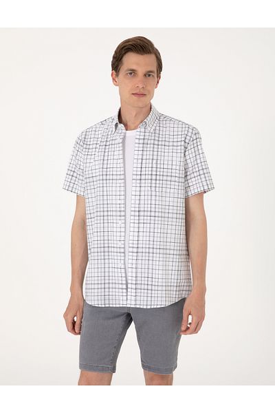 Pierre Cardin Γκρι κοντομάνικο πουκάμισο Regular Fit 50303387-VR024