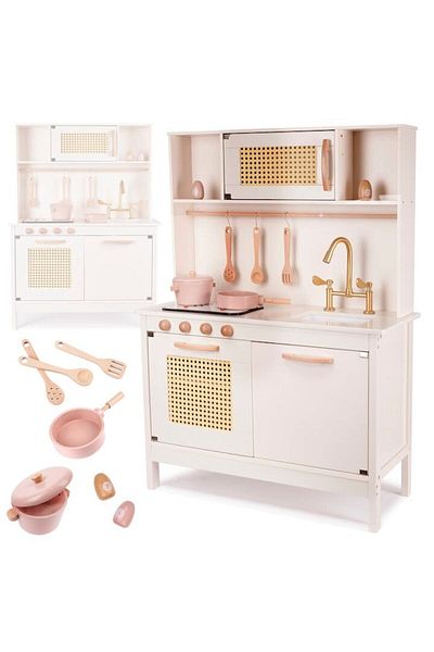 indiggo Retrokitchen Children's Kitchen, Made of Wood, Premium Quality, , 100cm Height, White/gold