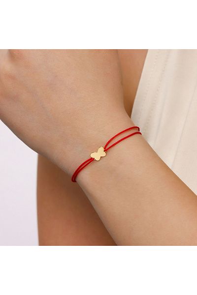 MOHI Fine Jewellery Adjustable cord bracelet with solid butterfly pendant, 14k gold, thickness 0.7mm