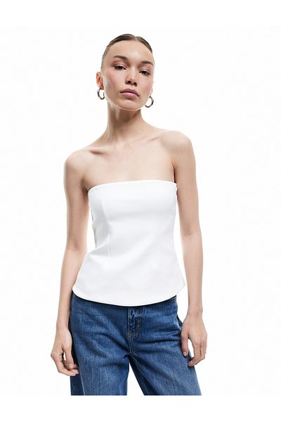 Koton Cotton Sleeveless Slim Fit Peplum Strapless Blouse