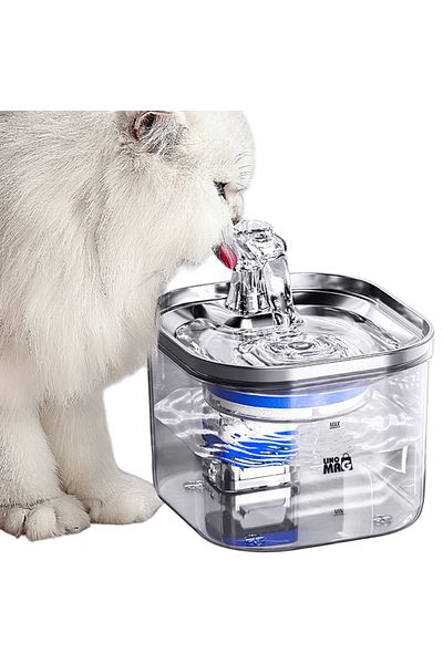 Linomag Fântână automată de apă pentru animale de companie, Linomag®, oțel inoxidabil, debit reglabil, 2L, transparentă
