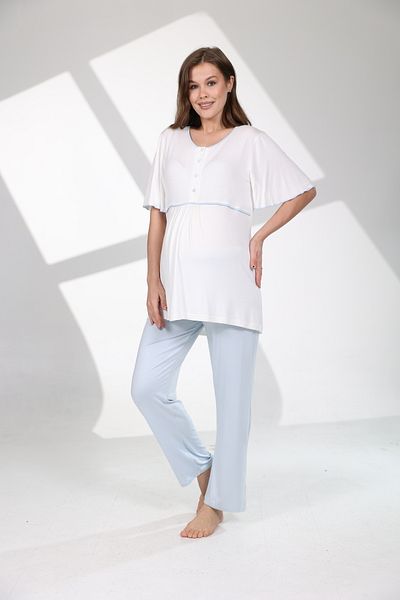 LOHOUSE Set de pijamale din 3 piese pentru femei, cu mâneci cu volant albastru