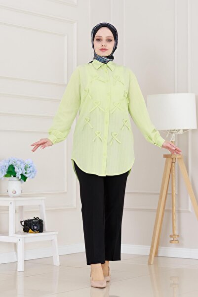 Sevitli تونيك كتان بتفاصيل فيونكة أمامية - أصفر