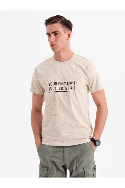 OMBRE Herren T-Shirt mit Print und Rundhalsausschnitt - creme V2 OM-TSFP-0187 M