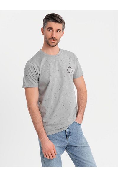 OMBRE Herren T-Shirt aus Baumwolle mit Rundhalsausschnitt und Aufdruck - Hellgrau V8 OM-TSFP-0186 XL