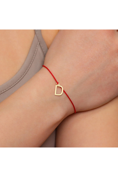 MOHI Fine Jewellery Bratara, aur galben 14k, snur rosu, pandant litera D