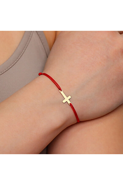 MOHI Fine Jewellery Bratara snur reglabil cu cruciulita, aur 14 k