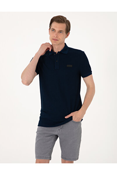 Pierre Cardin Μπλουζάκι με γιακά πόλο Navy Blue εφαρμοστό Πλεκτό Με υφή 50309...