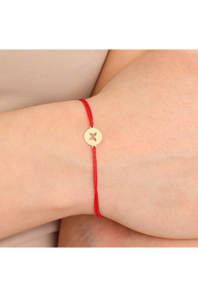 MOHI Fine Jewellery Bratara snur cu pandant in forma de banut cu fluture decupat, aur 14k