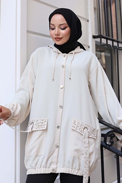 benguen Κοντό καπάκι με πέτρινες τσέπες με λεπτομέρεια με κουμπιά Χρώμα πέτρας 3241