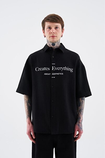 Machinist Men's Printed Detachable Sleeve Black Shirt