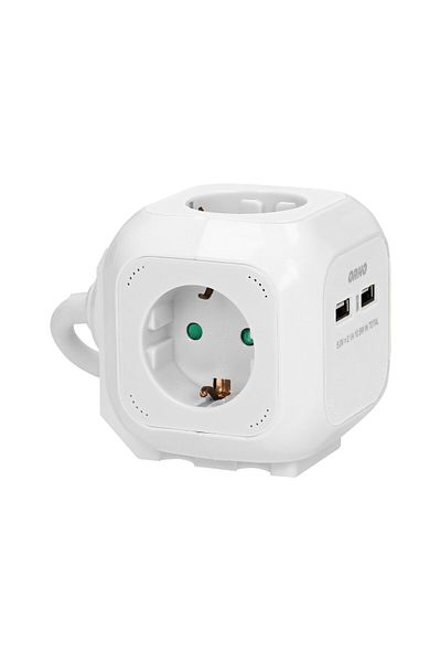 Orno Extension cord cube with 4 Schuko sockets and 2 x USB for charging, 1.4 m, white