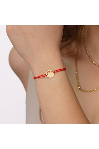 MOHI Fine Jewellery Bratara snur reglabil cu pandant in forma de banut si 3 inimi 12x12 mm, aur 14 k