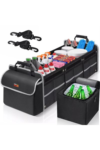 Linomag Organizator și cutie frigorifică pentru portbagaj auto, Linomag®, impermeabil, pliabil, multifuncțional, negru, 90x35x30cm