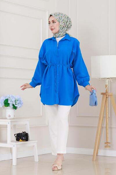 Sevitli Loose Fit Tunic with Attached Front-Blue