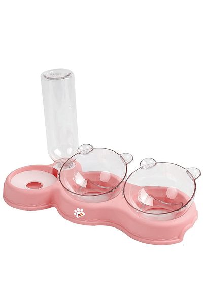Linomag Bol ortopedic dublu pentru pisici cu reumplere automată a apei, Linomag®, 500ml, 37x24x15 cm, Roz