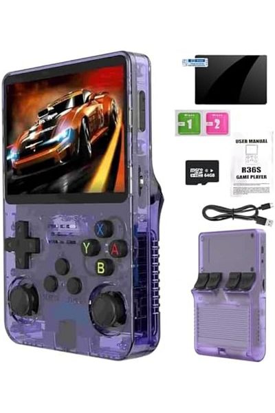 R36S Retro Handheld Gaming Console with 64G Cards, Portable Retro Game Consoles Linux Gaming System