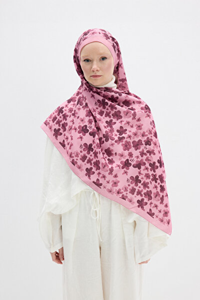 cs camellia scarf Μαλακό σάλι με σχέδιο Blom - Ροζ