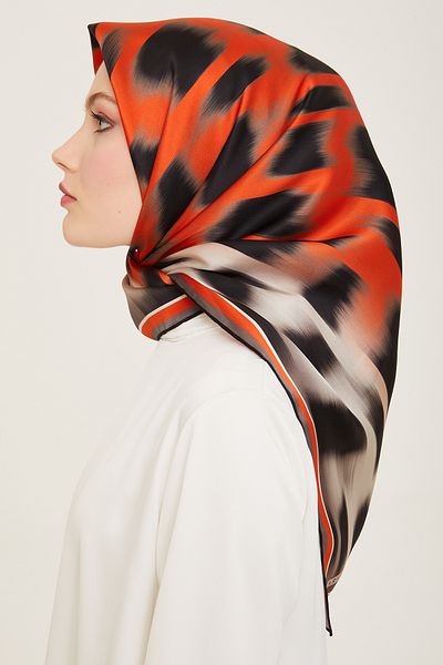 Armine Σειρά Nostalgia Twill Silk Scarf 9155D-03 Leopard Pattern ΠΟΡΤΟΚΑΛΙ-ΜΑΥΡΟ