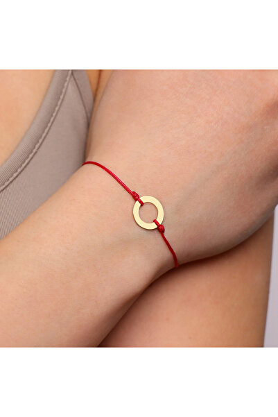 MOHI Fine Jewellery Bratara snur reglabil cu pandant in forma de banut decupat, aur 14k