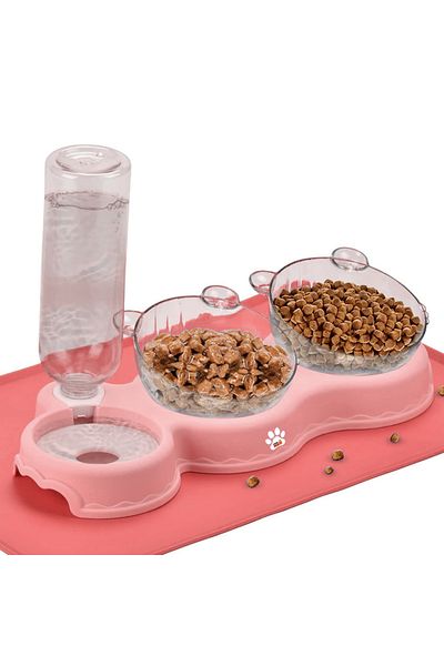 Linomag Bol ortopedic dublu pentru pisici cu reumplere automată a apei, Linomag®, 500ml, 37x24x15 cm, Roz