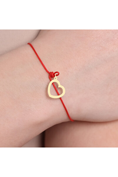 MOHI Fine Jewellery Bratara, aur galben 14k, snur rosu, pandant inima