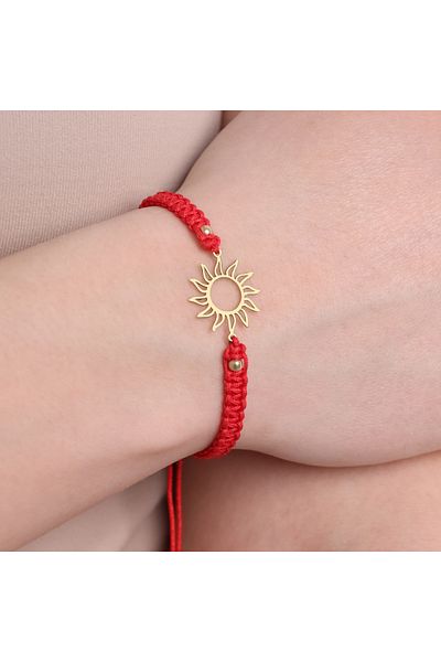 MOHI Fine Jewellery 14k gold adjustable cord bracelet with sun-shaped pendant with balls