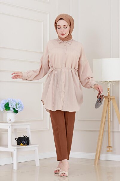 Sevitli Loose Fit Tunic with Attached Front-Beige