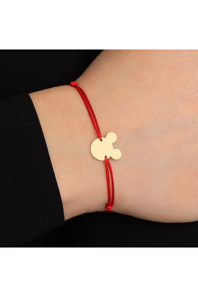 MOHI Fine Jewellery Adjustable cord bracelet with Mickey pendant, thickness 0.5 mm, 14k gold