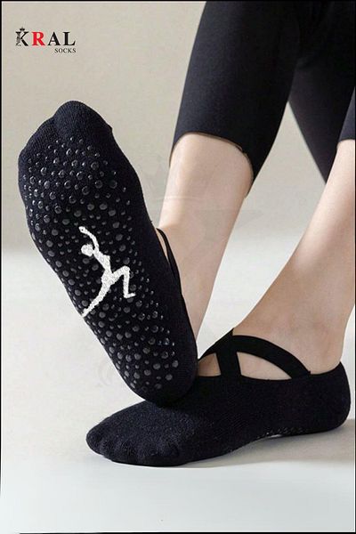 KRAL SOCKS Комплект от 2 фигурни чорапи за пилатес, йога, ABS, неплъзгаща се силиконова подметка, танци, балет, фитнес, спортни чорапи