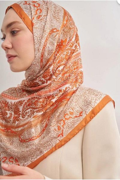 ARMANDA Imported Voile Nuit Pattern Shawl 04463-Orange