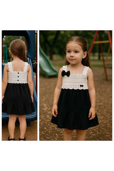 Uğur bebe New Season Knitted Model Woven Girl's Dress with Bow