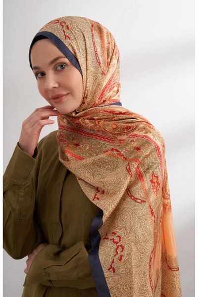 ARMANDA Imported Voile Nuit Pattern Shawl 04463-Navy Blue Orange