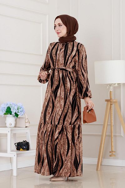 Sevitli Rochie din viscoză cu model leopard cu tunel în talie-VIZON