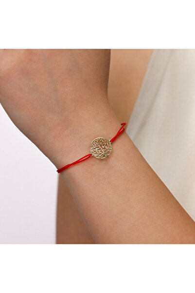 MOHI Fine Jewellery Bratara snur reglabil 14k, cu pandant in forma de banut pomul vietii