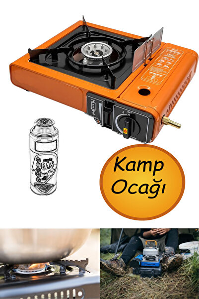 NUBLADO Portatif Taşınabilir Kamp Ocağı Tek Gözlü Turuncu Renk Kartuşlu Tüp B...