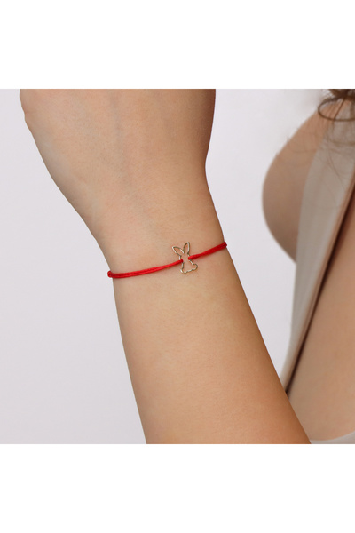 MOHI Fine Jewellery Bratara snur reglabil cu pandant in forma de iepuras, aur 14k