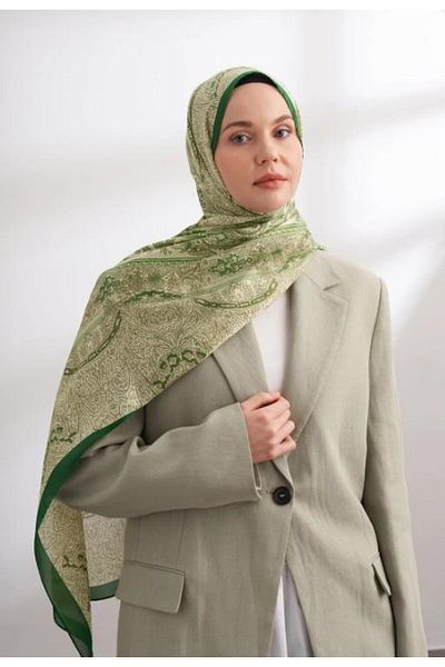 ARMANDA Imported Voile Nuit Pattern Shawl 04463-Linen Green