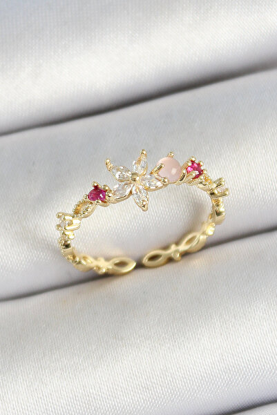 STİLLOVE خاتم نسائي من النحاس على شكل زهرة الأقحوان وحجر الزركون باللون الذهبي قابل للتعديل SL12007