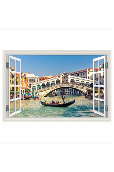 media Fototapet de perete autoadeziv si lavabil Fereastra Podul Rialto, Venetia, gondola, 300 x 200 cm
