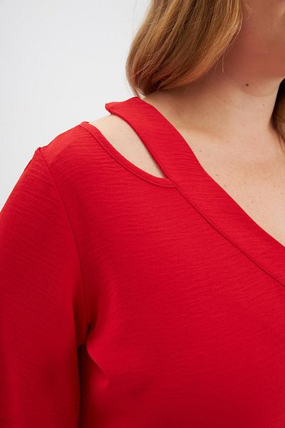 RMG Collar Detailed Slit Plus Size Dress Red