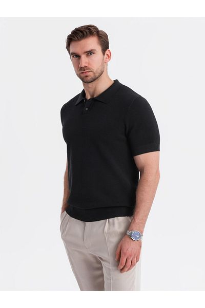 OMBRE Herren Poloshirt aus strukturiertem Baumwollstrick - schwarz V5 OM-POSS-0117 L