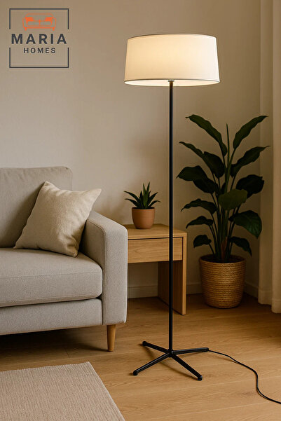 MARIA HOMES مصباح أرضي ثلاثي القوائم رفيع مع غطاء أسطواني أبيض